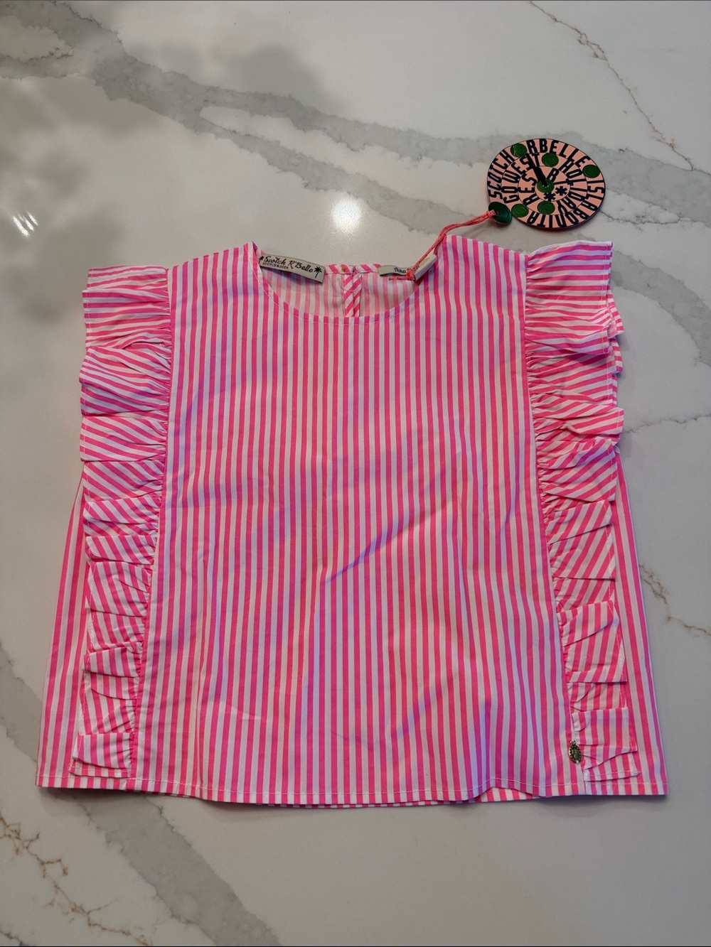 Scotch R'Belle Pink and White Striped Ruffle Sleeve Blouse